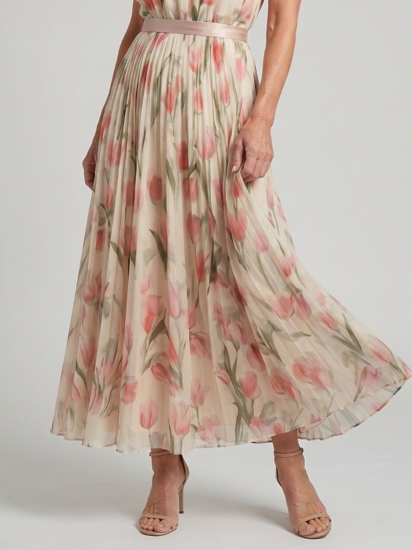 Aurelle | Abito Midi a Fiori con Collo Halter