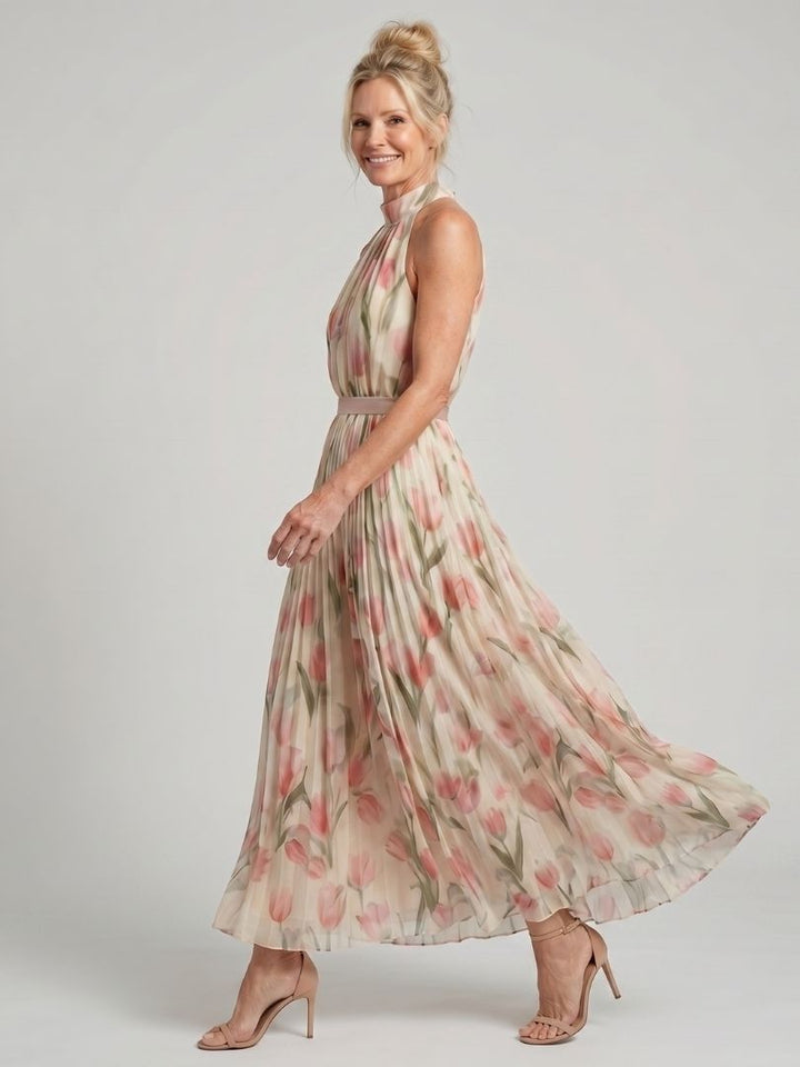 Aurelle | Abito Midi con Collo Halter a Fiori