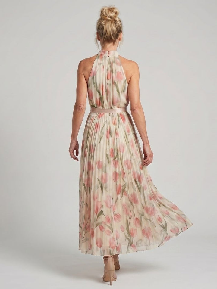 Aurelle | Abito Midi con Collo Halter a Fiori