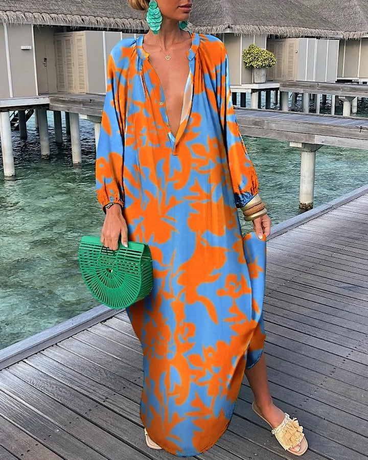 Nomi™ - Caftano Estivo Donna – Maxi Abito Leggero da Mare con Stampa