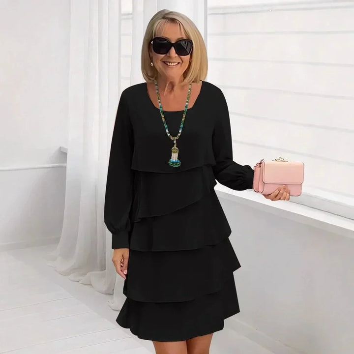 Margaret • Vestito Lungo Elegante con Volant e Maniche Lunghe