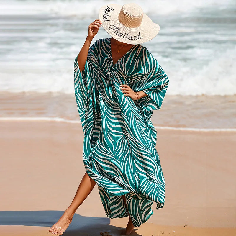 Nomi™ - Caftano Donna Estivo Maxi Abito da Mare Disponibile in Varianti Stampate