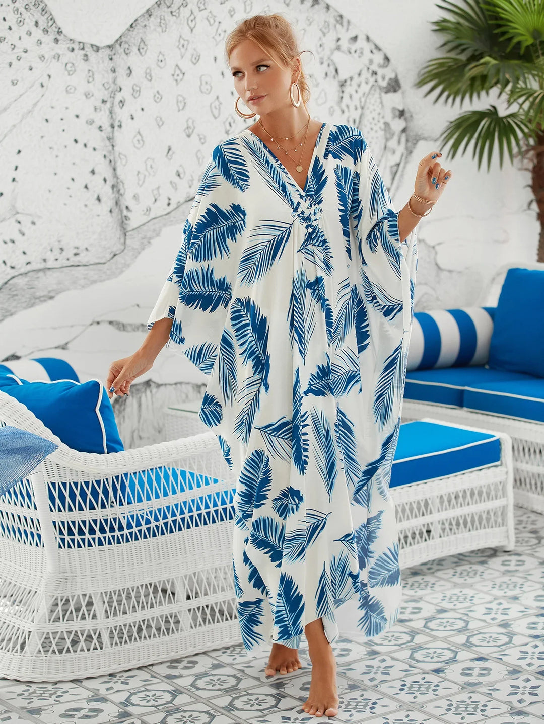 Nomi™ - Caftano Donna Estivo Maxi Abito da Mare Disponibile in Varianti Stampate