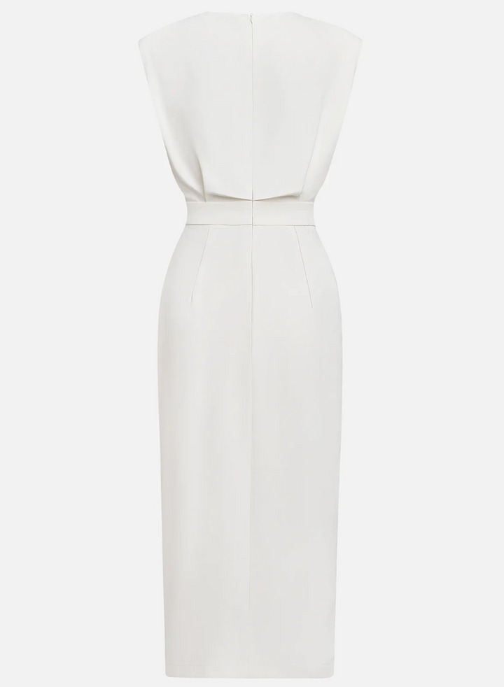 NOMI™ | Abito Avorio Elegante da Donna – Vestito Estivo con Bottoni Dorati e Spacco Laterale