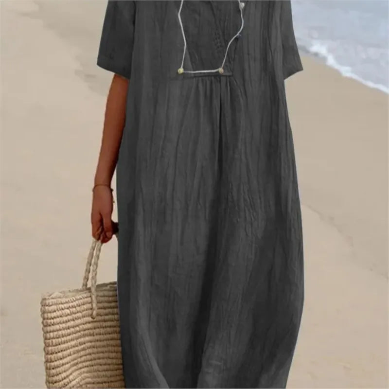 Sandra | Abito informale in lino con scollatura a V