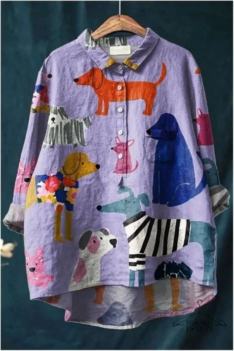 Lene - Camicia Casual con Stampa di Cani