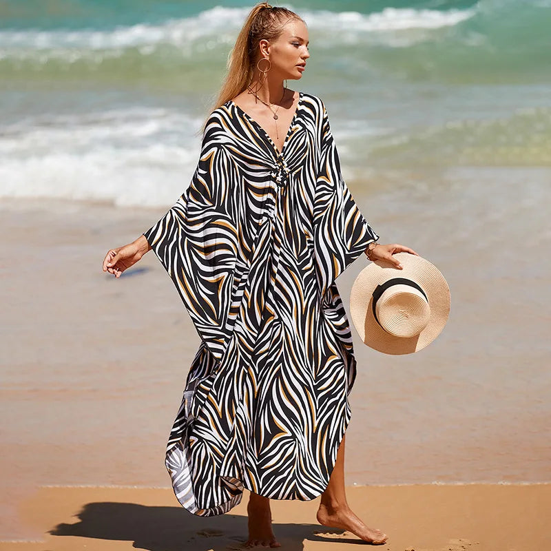 Nomi™ - Caftano Donna Estivo Maxi Abito da Mare Disponibile in Varianti Stampate