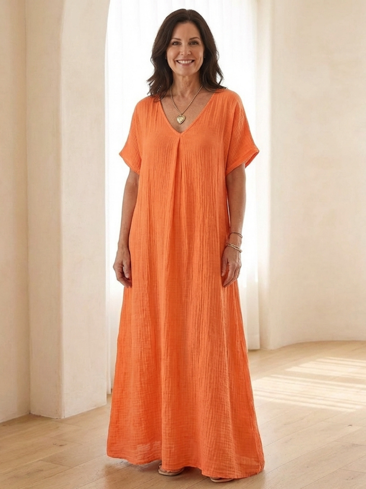 Liora | Vestito Midi a Manica Corta con Scollatura a V