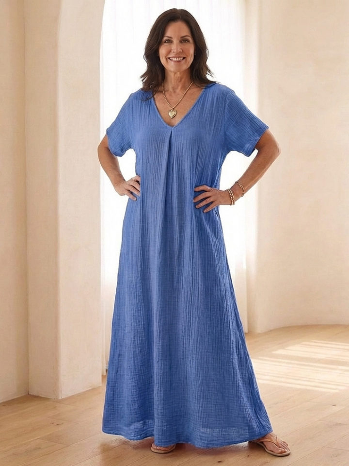 Liora | Vestito Midi a Manica Corta con Scollatura a V