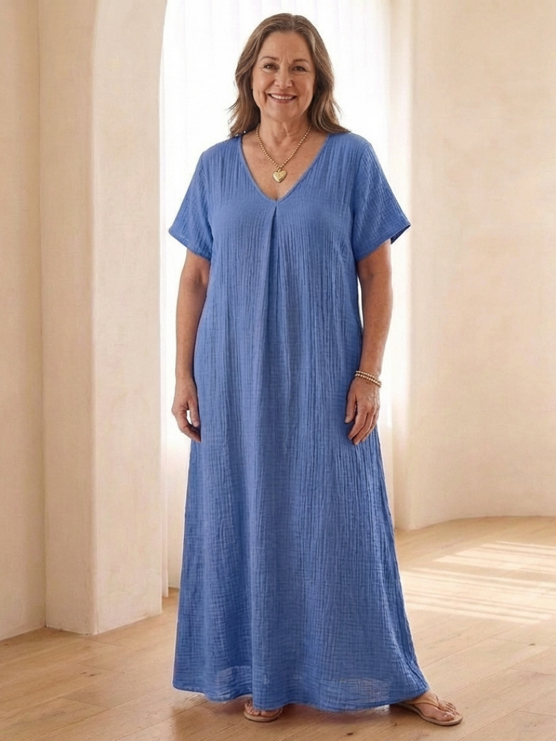 Liora | Vestito Midi a Manica Corta con Scollatura a V