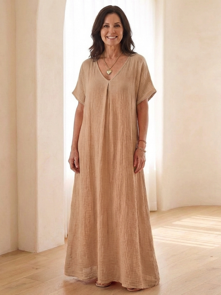 Liora | Vestito Midi a Manica Corta con Scollatura a V