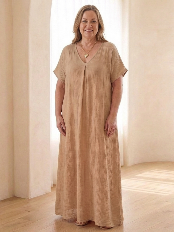 Liora | Vestito Midi a Manica Corta con Scollatura a V