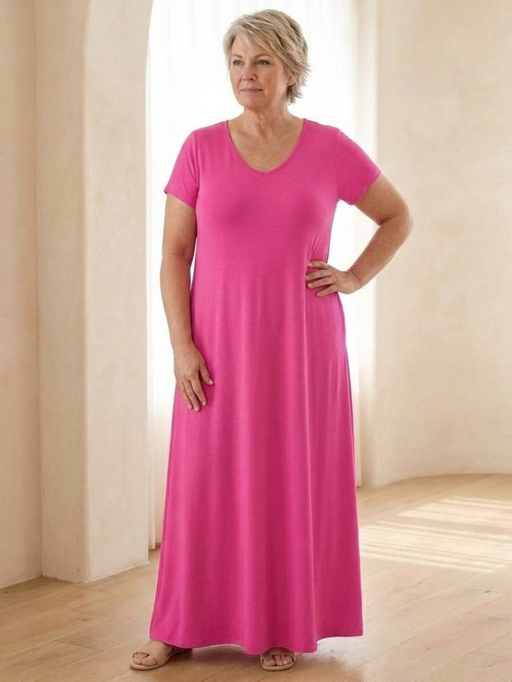 Samira | Vestito Maxi a Maniche Corte con Scollatura a V e Tasche
