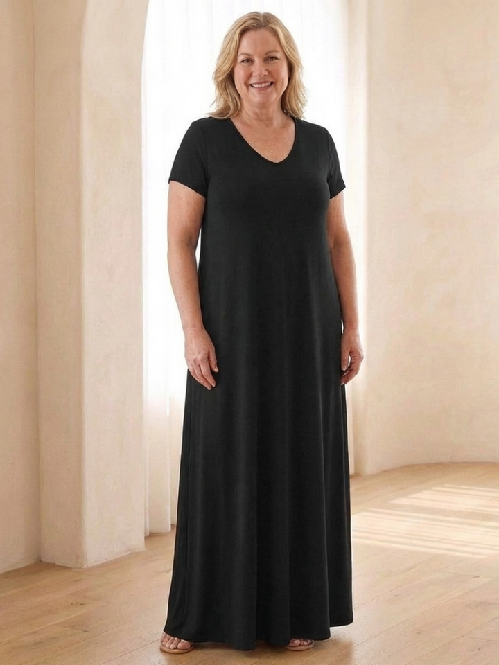 Samira | Vestito Maxi a Maniche Corte con Scollatura a V e Tasche
