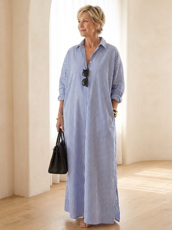 Serina | Vestito Camicia Maxi a Manica Lunga a Righe