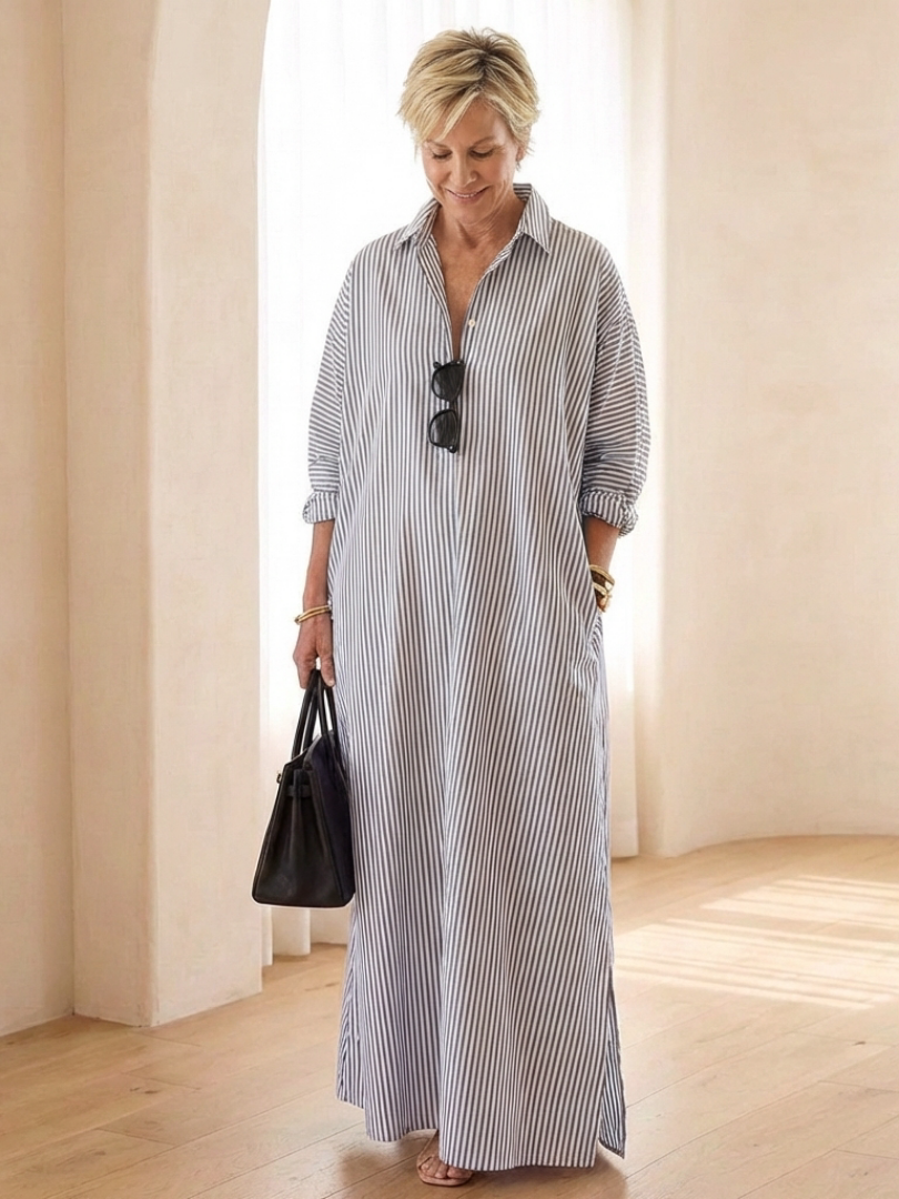 Serina | Vestito Camicia Maxi a Manica Lunga a Righe