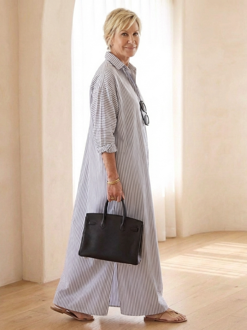 Serina | Vestito Camicia Maxi a Manica Lunga a Righe