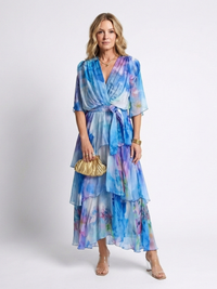 Calista | Vestito Maxi in Chiffon Trasparente con Scollatura a V e Vita con Nastro