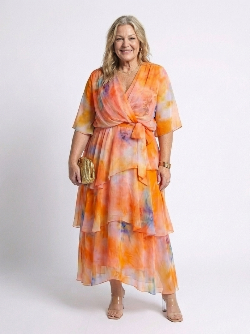 Calista | Vestito Maxi in Chiffon Trasparente con Scollatura a V e Vita con Nastro