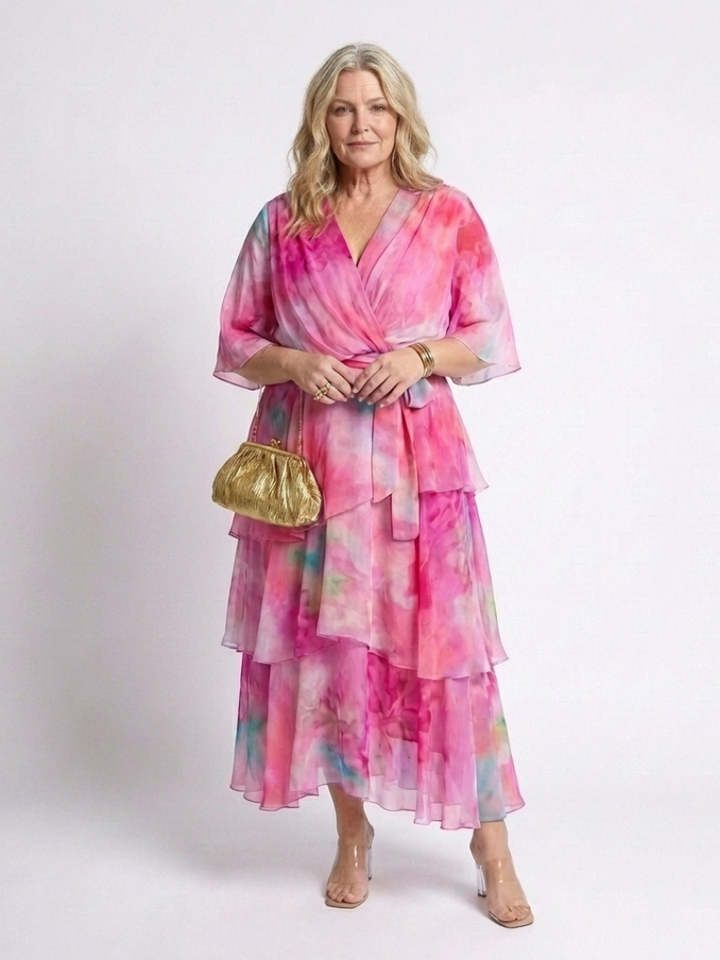 Calista | Vestito Maxi in Chiffon Trasparente con Scollatura a V e Vita con Nastro