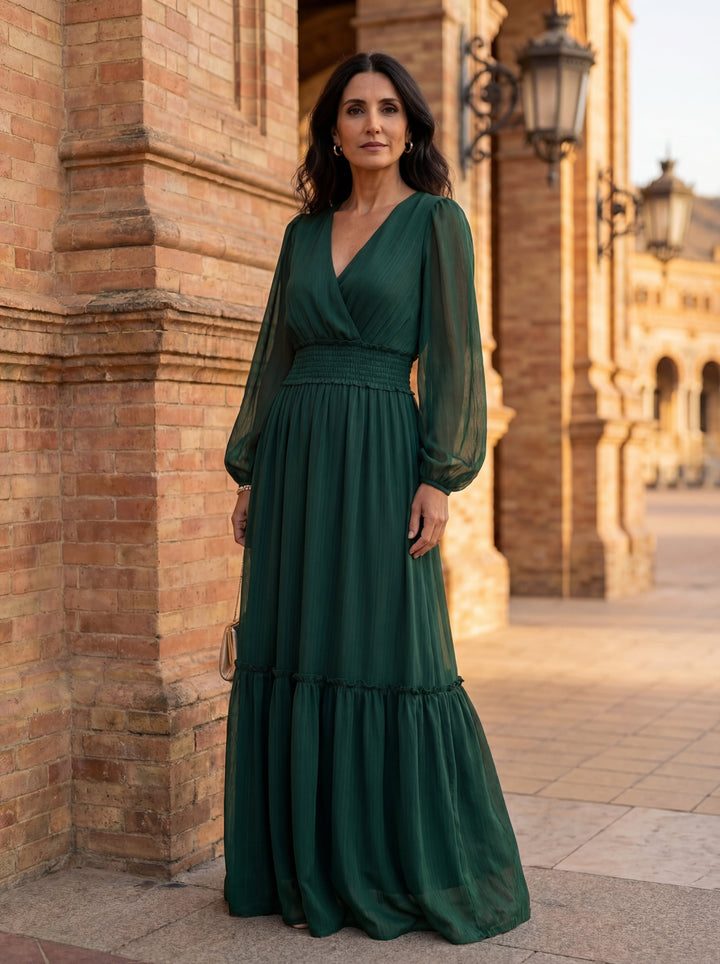 María - Vestito in chiffon con scollo a V
