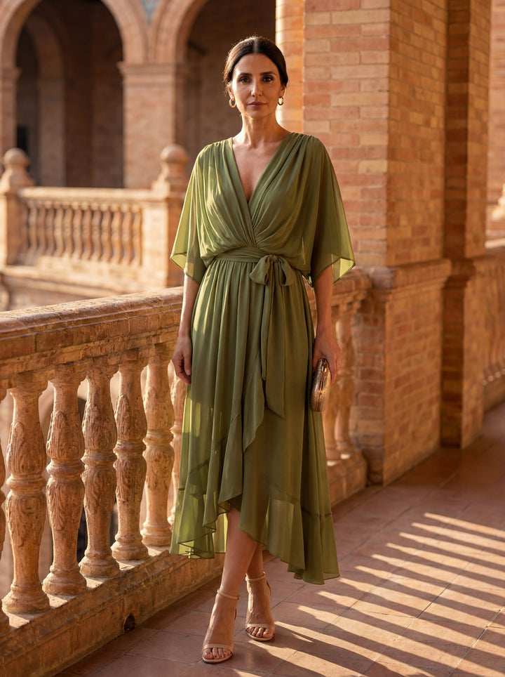 Monica - Abito in chiffon con scollo a V