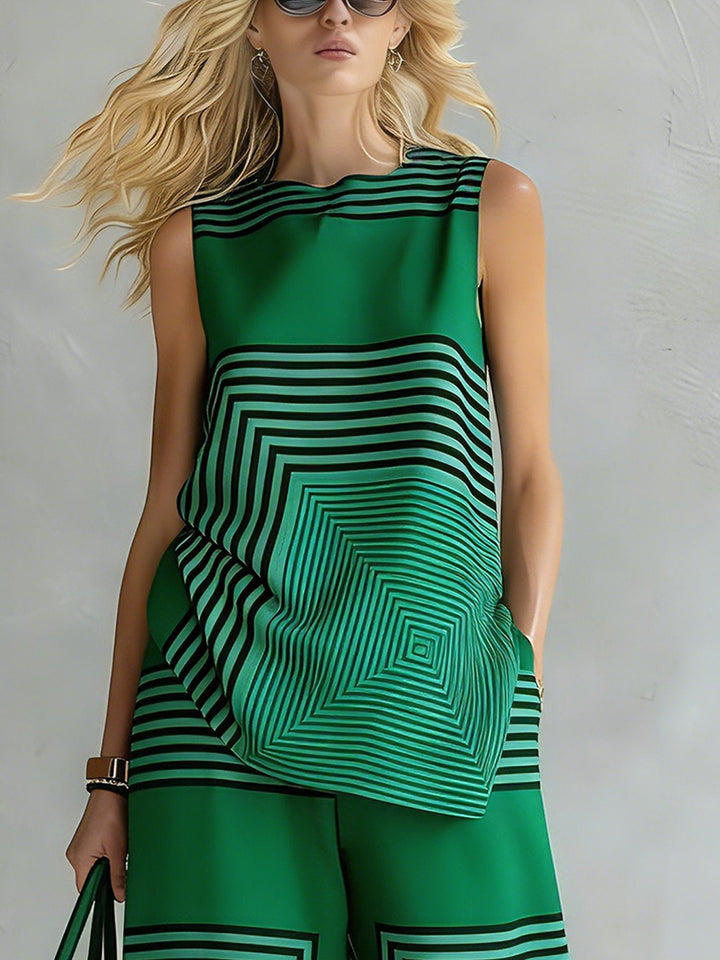 Léa | Completo Geometrico Moderno Top Senza Maniche & Pantalone Largo