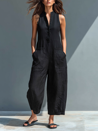 Lea | Tutina Minimalista in Lino Senza Maniche con Collo Alto