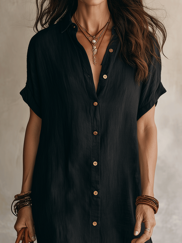 Moderna Boho Senza Sforzo Abito Midi Nero Relaxed