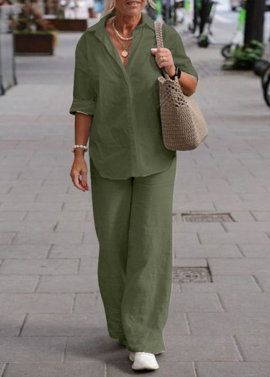 Completo Donna Livia – Camicia e Pantaloni in Cotone e Lino, Fresco e Comodo