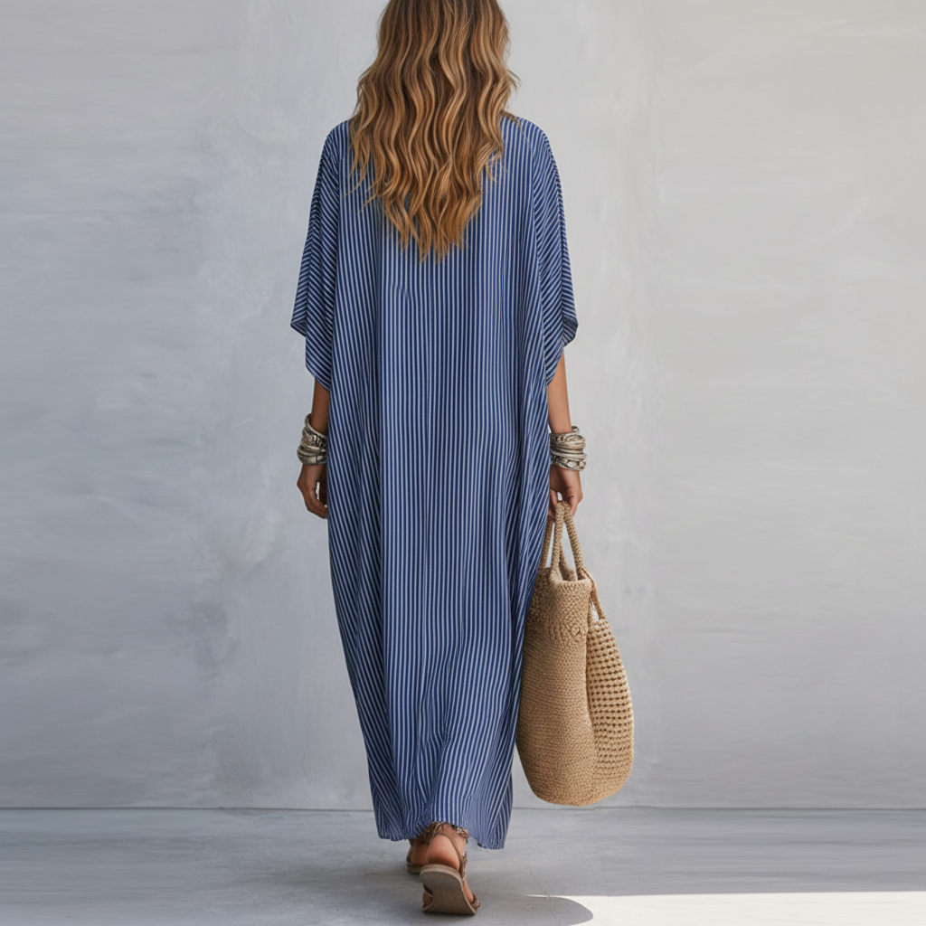 Abito Lungo Minimalista a Strisce Blu