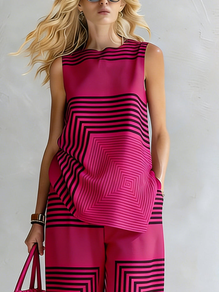 Léa | Completo Geometrico Moderno Top Senza Maniche & Pantalone Largo