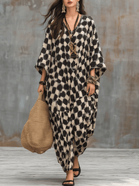 Kaftano Maxi a Pois in Stile Bohemien Relaxed Fit