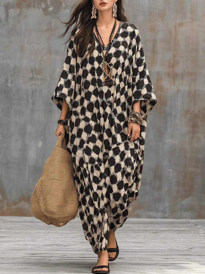 Kaftano Maxi a Pois in Stile Bohemien Relaxed Fit