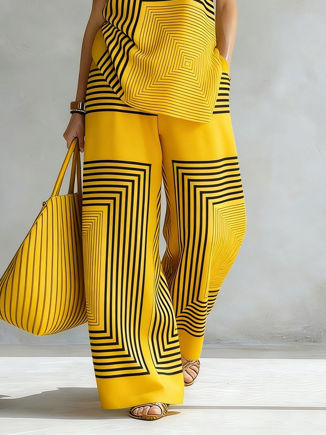 Léa | Completo Geometrico Moderno Top Senza Maniche & Pantalone Largo
