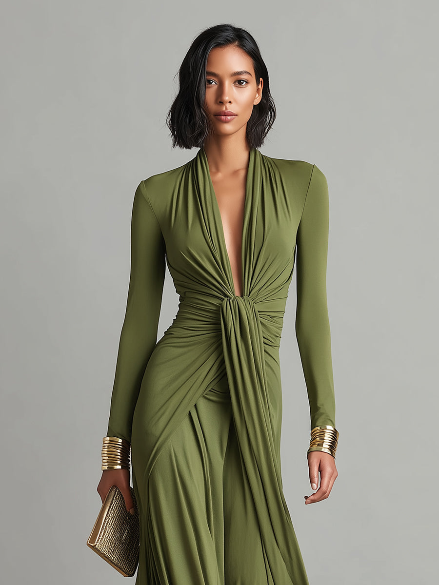 Valentina · Abito maxi con scollo a V e dettagli volant