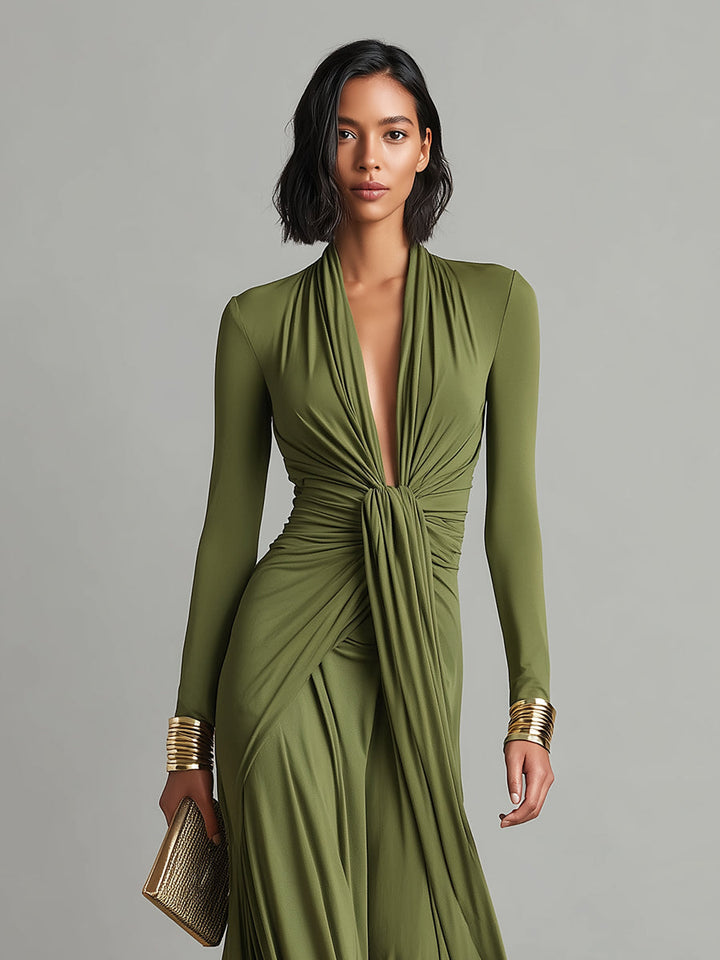Valentina · Abito maxi con scollo a V e dettagli volant