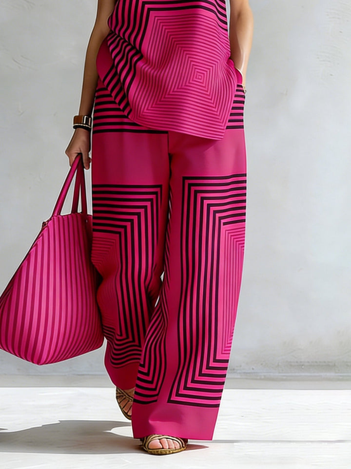 Léa | Completo Geometrico Moderno Top Senza Maniche & Pantalone Largo