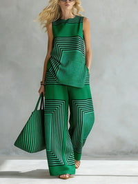 Léa | Completo Geometrico Moderno Top Senza Maniche & Pantalone Largo