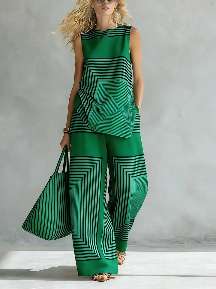 Léa | Completo Geometrico Moderno Top Senza Maniche & Pantalone Largo