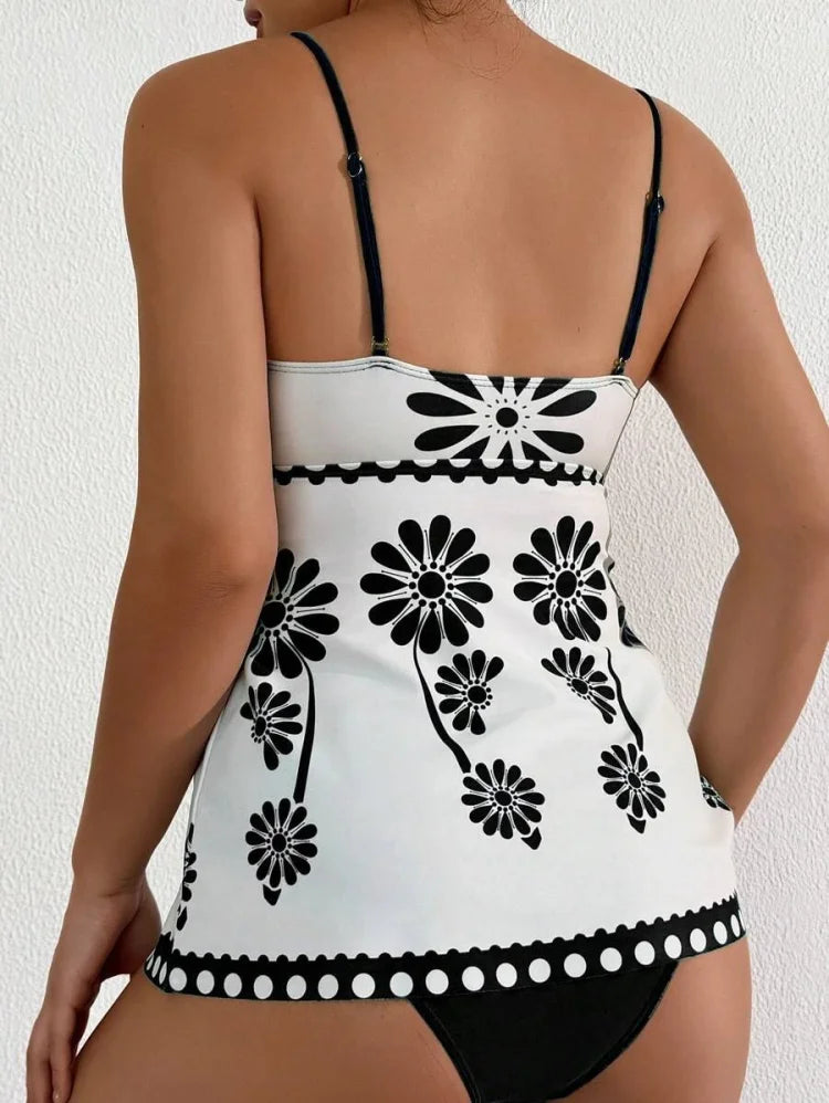 Margarita - Set Tankini con Motivo Floreale e Copertura per la Pancia