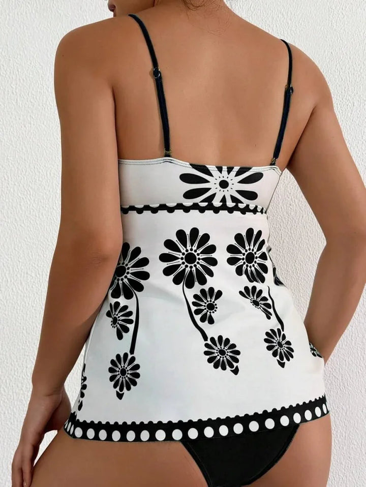 Margarita - Set Tankini con Motivo Floreale e Copertura per la Pancia