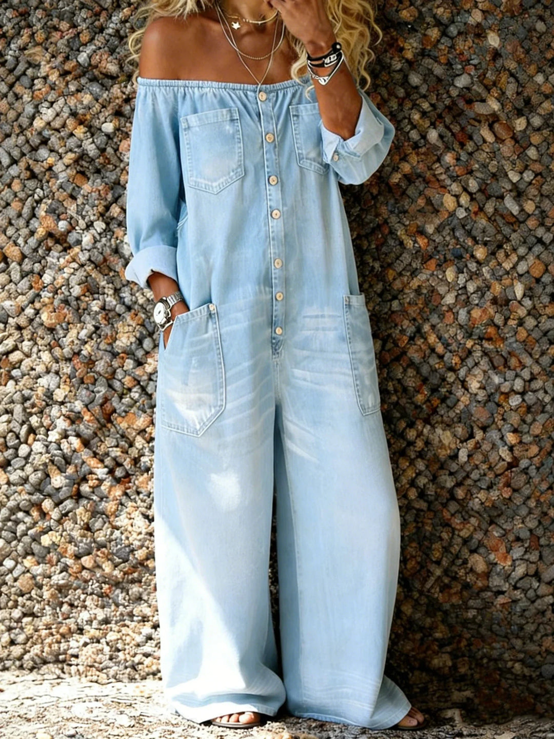 Léa | Tuta in Denim Casual a Maniche Lunghe