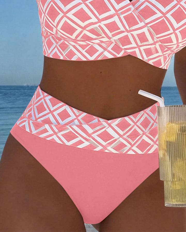 Bikini a Due Pezzi con Taglio del Reggiseno e Motivo a Diamante