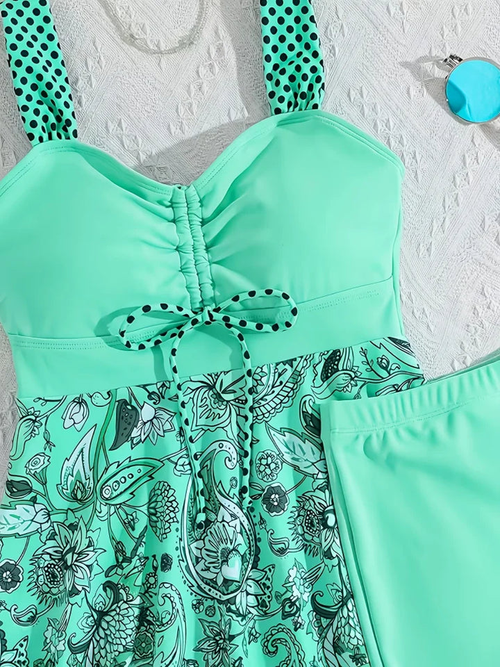 Menta - Costume da Bagno Floreale che Copre la Pancia