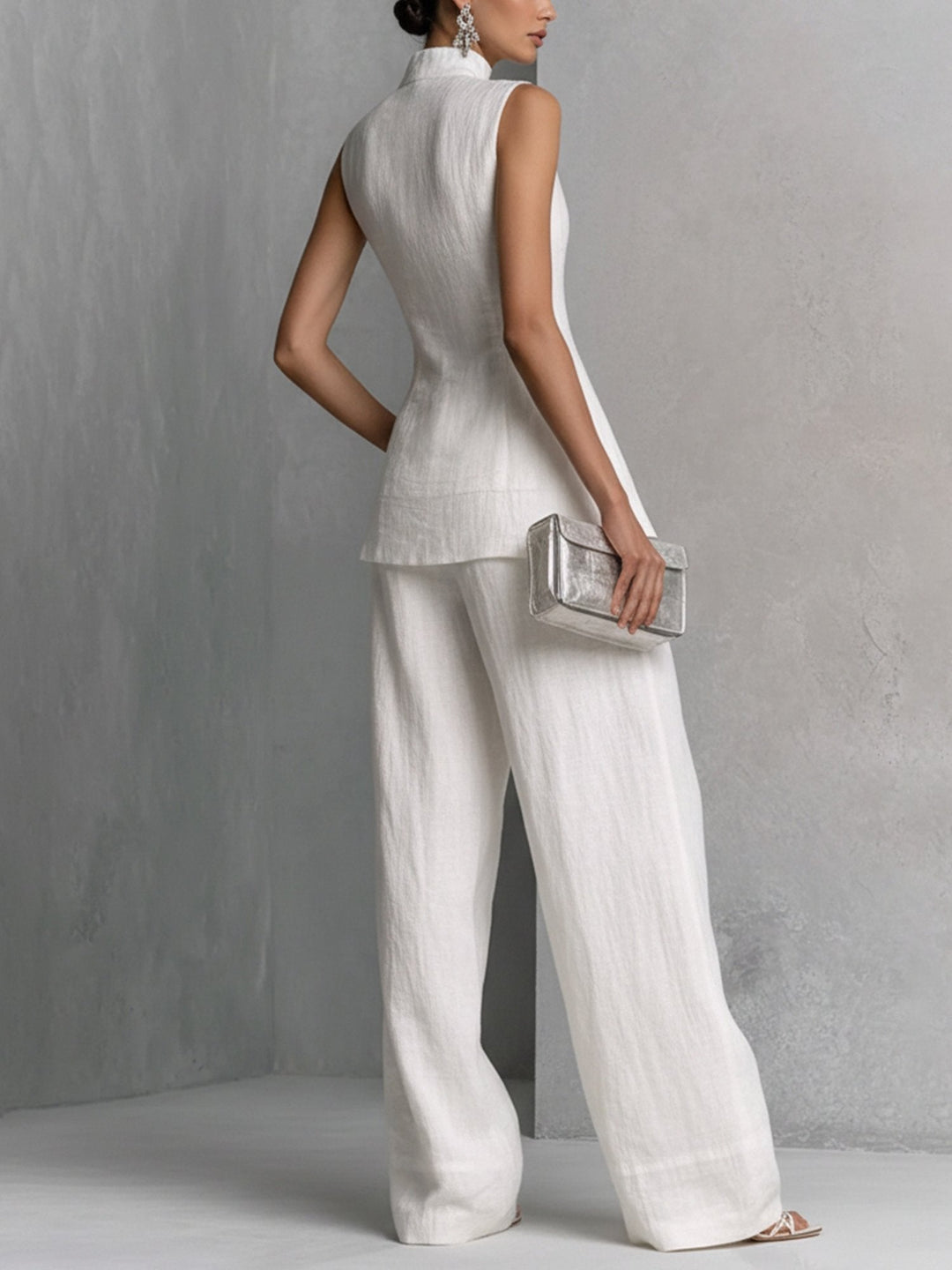 Auréline | Completo Elegante in Lino Gilet Senza Maniche & Pantaloni a Vita Alta