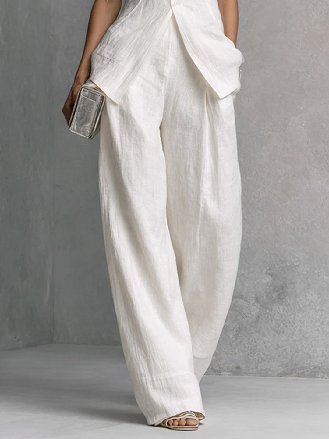 Auréline | Completo Elegante in Lino Gilet Senza Maniche & Pantaloni a Vita Alta
