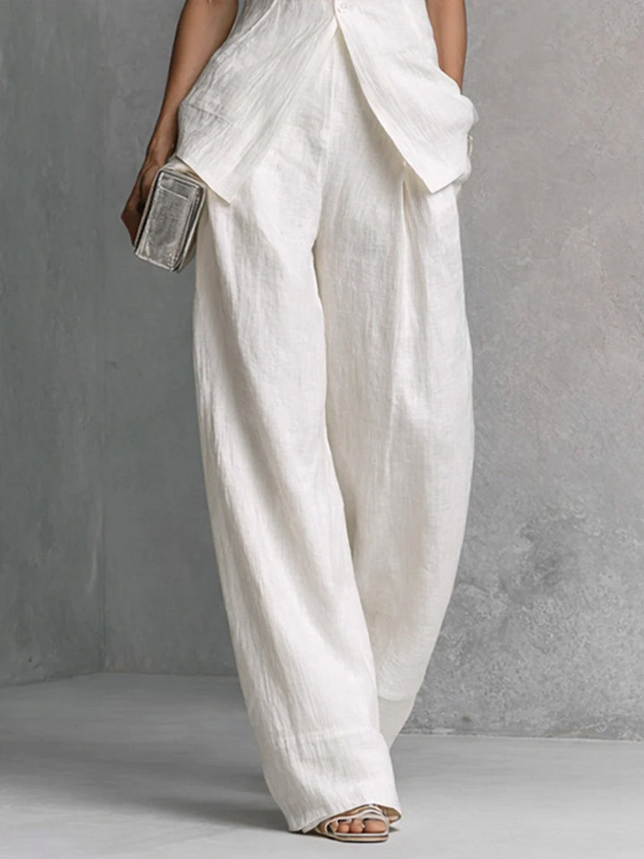 Auréline | Completo Elegante in Lino Gilet Senza Maniche & Pantaloni a Vita Alta