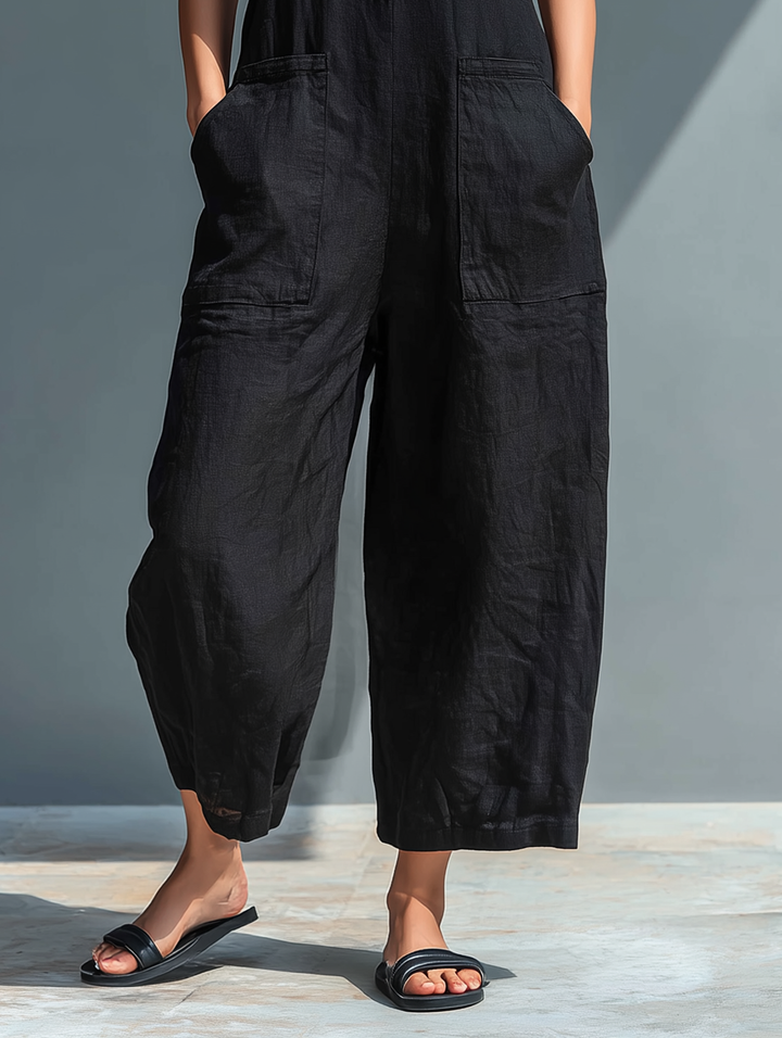 Lea | Tutina Minimalista in Lino Senza Maniche con Collo Alto