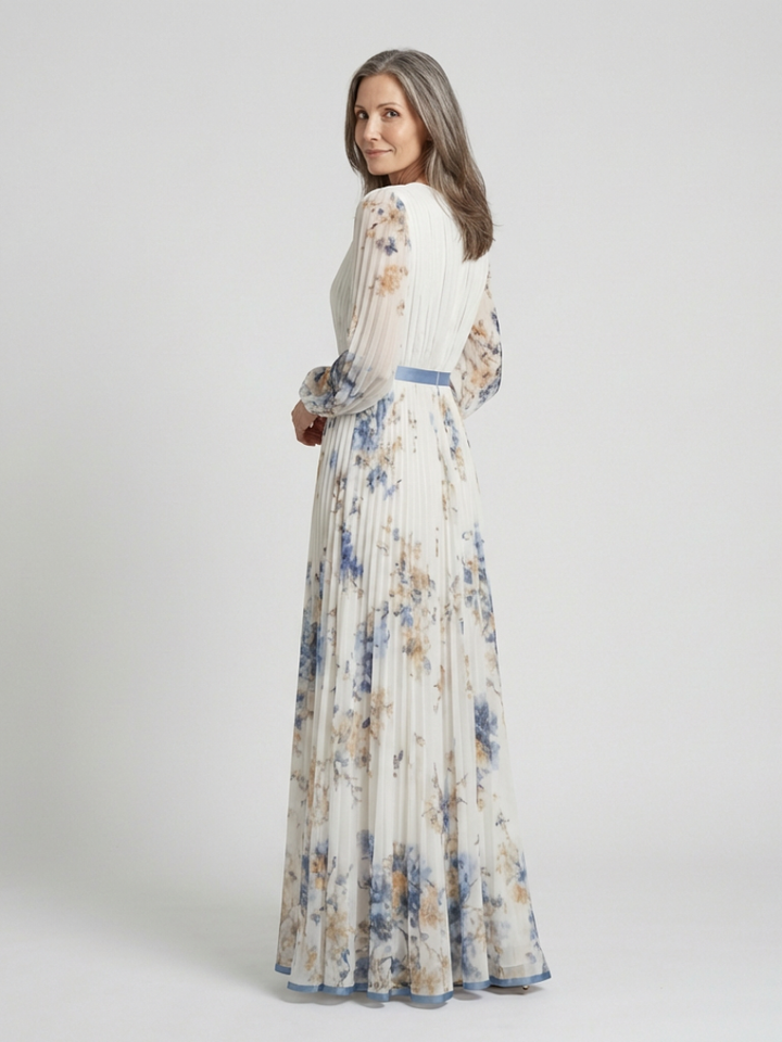 Lavinia | Vestito Maxi Floreale a Manica Lunga e Scollatura a V